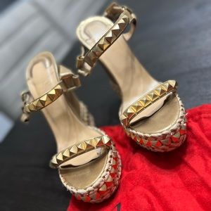 Christian Louboutin Cataclou gold studded Espadrilles Wedges